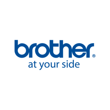 Logotipo de Brother con el eslogan "at your side" en letras azules.