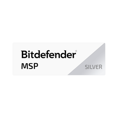 Logotipo de Bitdefender MSP Silver, con fondo blanco y detalles en plata.